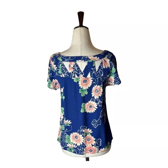 Maeve Anthropologie Womens Blue Floral Cut-Out Flowy Blouse Size 10 - Picture 10 of 10